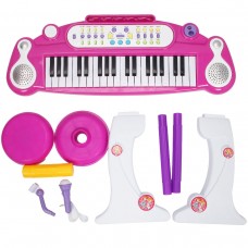 Gymax 37 Key Kids Electronic Keyboard Mini Piano Microphone And Stool Pink   